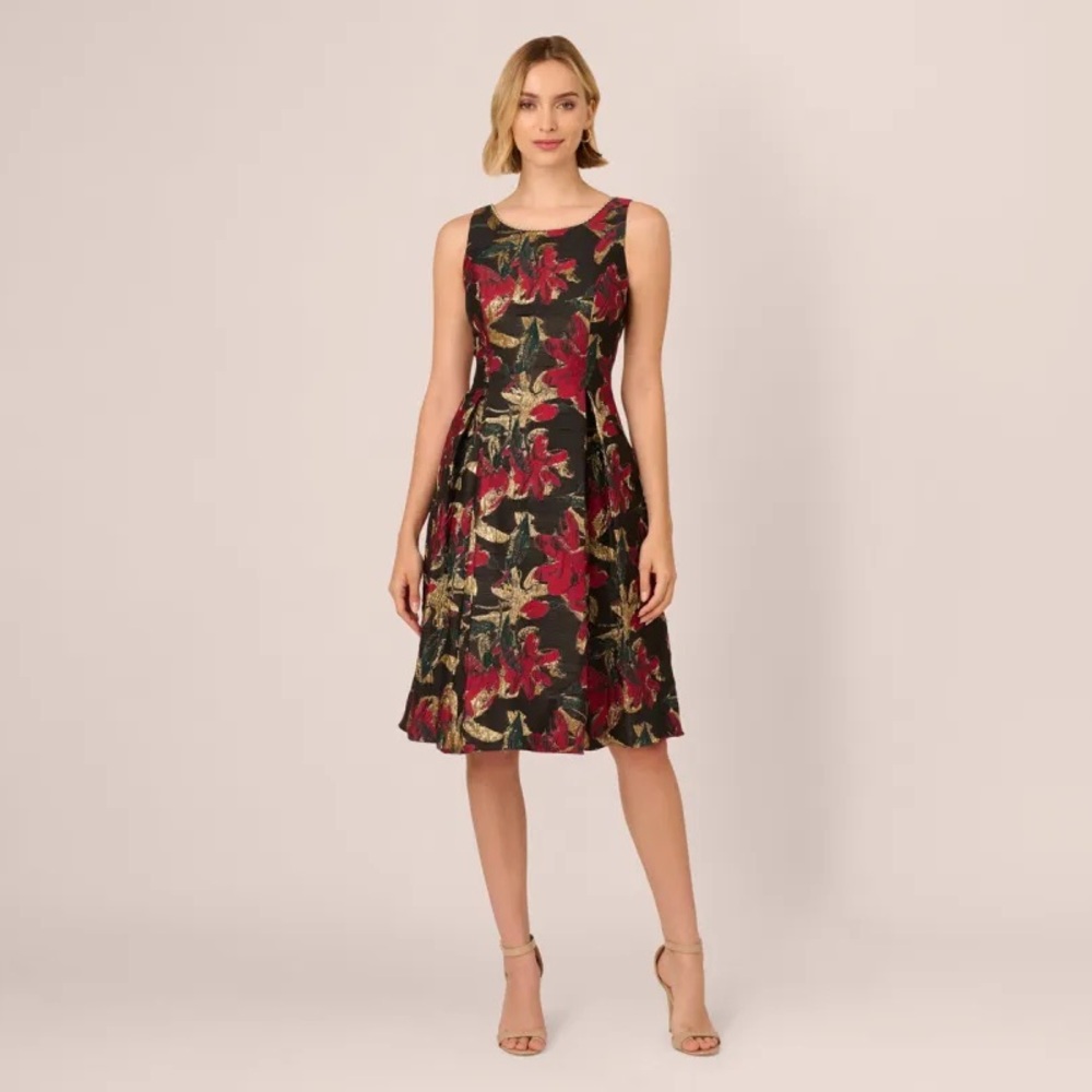 NWT Adrianna Papell Floral Jacquard Fit & Flare Dress Sz 6